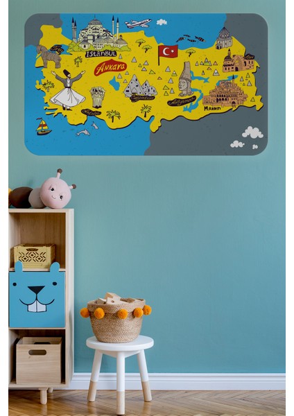 Eğitici ve Öğretici Dekoratif Cocuk Odası Türkiye Haritası Duvar Sticker 3881