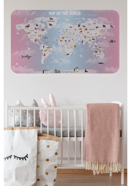 Eğitici Dünya Haritası Dünya Atlası Çocuk ve Bebek Odası Duvar STICKER 3801
