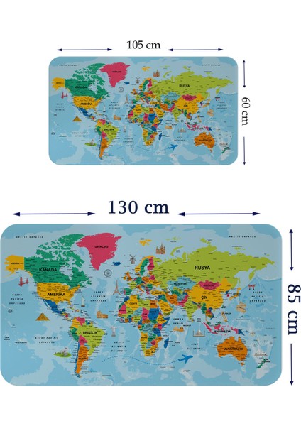 Türkçe Eğitici Ülke ve Başkent Okyanus Detaylı Atlası Dekoratif Dünya Haritası Duvar STICKER 3865 fiyatları