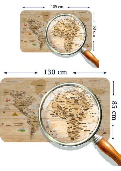 Ahşap Görünümlü Türkçe Eğitici Detaylı Atlası Dekoratif Dünya Haritası Duvar Sticker 3843 modelleri