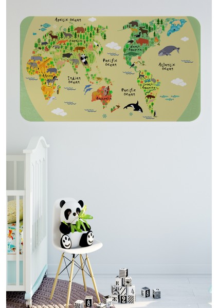 Eğitici Dünya Haritası Dünya Atlası Çocuk ve Bebek Odası Duvar STICKER-3773