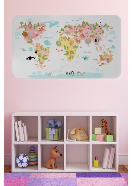 Eğitici Dünya Haritası Dünya Atlası Çocuk ve Bebek Kız Çocuğu Odası Duvar STICKER-3777