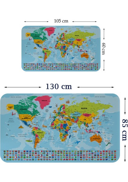 Dünya Haritası Eğitici Ülke Bayraklı Türkçe Harita Çocuk Odası Genç Odası Duvar Sticker 3865B fiyatları