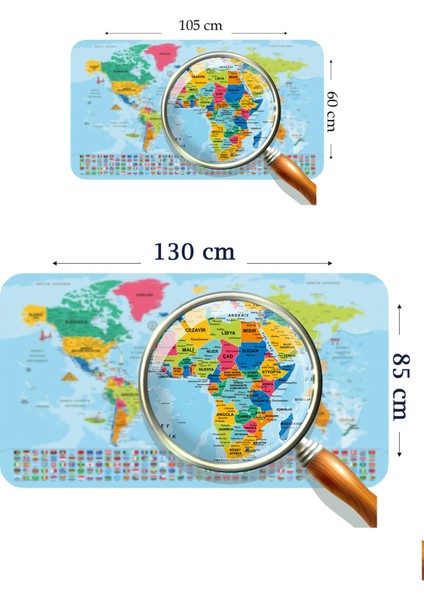 Dünya Haritası Eğitici Ülke Bayraklı Türkçe Harita Çocuk Odası Genç Odası Duvar Sticker 3865B modelleri