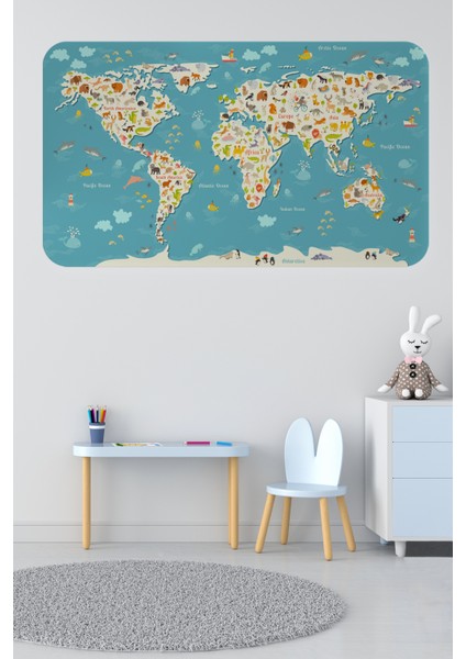 Eğitici Dünya Haritası Dünya Atlası Çocuk ve Bebek Odası Duvar STICKER-3776