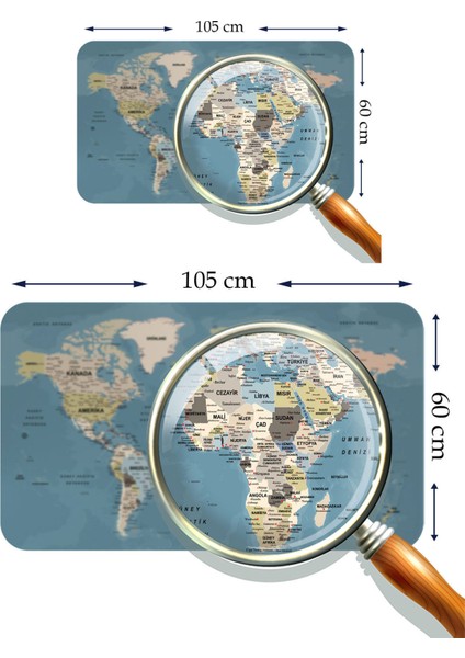 Türkçe Eğitici Ülke ve Başkent Okyanus Detaylı Atlası Dekoratif Dünya Haritası Duvar Sticker 3836