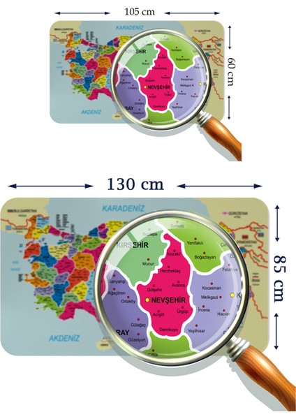 Eğitici ve Öğretici Detaylı Dekoratif Komşulu Türkiye Haritası Duvar Sticker 3845 modelleri