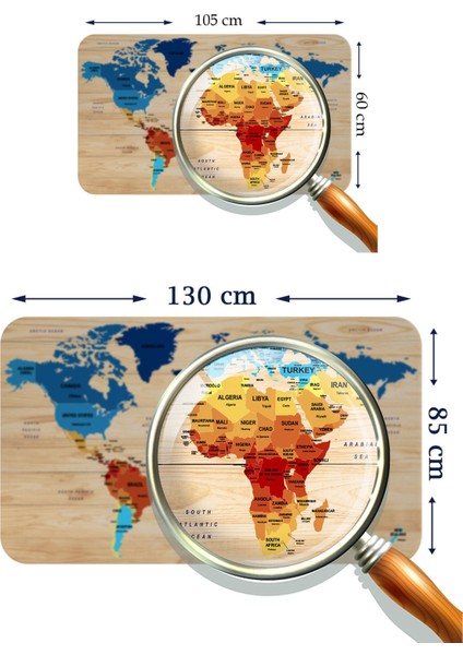 Ahşap Görünümlü Eğitici Detaylı Atlası Dekoratif Dünya Haritası Duvar STICKER 3856 modelleri