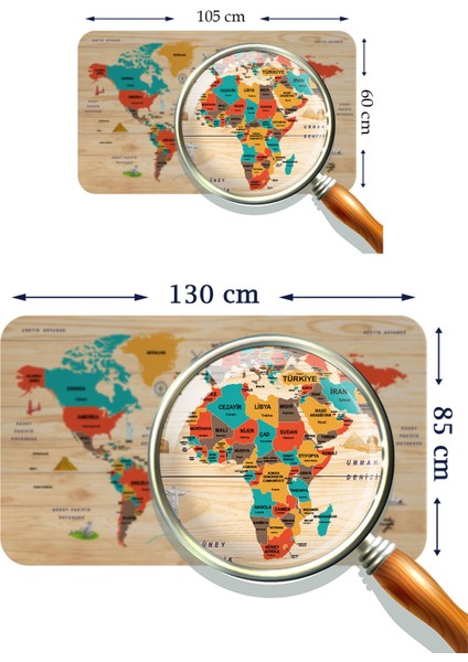 Ahşap Görünümlü Türkçe Eğitici Detaylı Atlası Dekoratif Dünya Haritası Duvar STICKER 3867 modelleri
