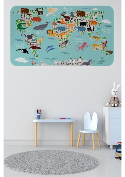 Eğitici Dünya Haritası Dünya Atlası Çocuk ve Bebek Odası Duvar STICKER-3775