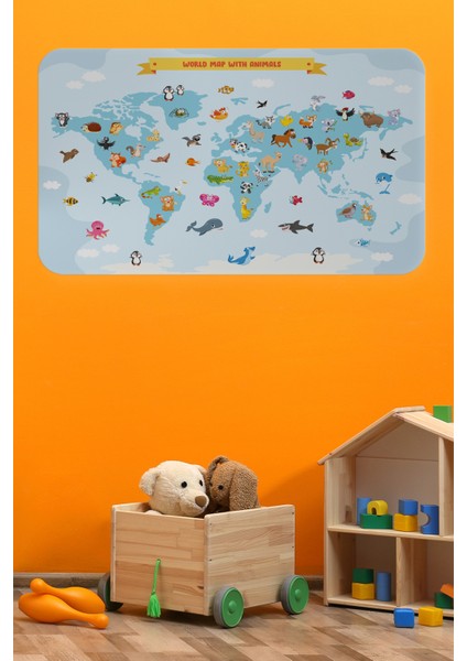 Eğitici Dünya Haritası Dünya Atlası Çocuk ve Bebek Odası Duvar STICKER-3791