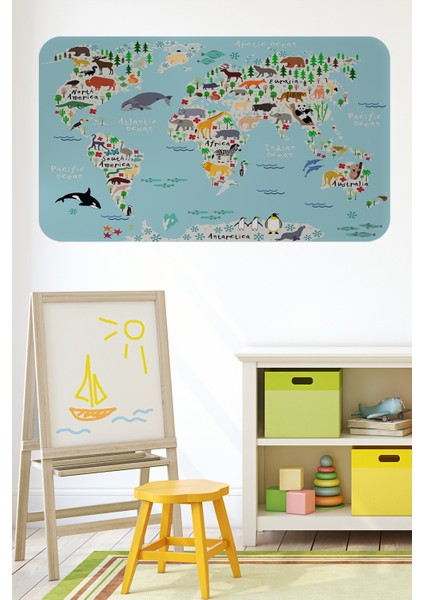 Eğitici Dünya Haritası Dünya Atlası Çocuk ve Bebek Odası Duvar STICKER-3771