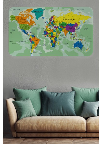 Eğitici Ülke ve Başkent Okyanus Detaylı Atlası Dünya Haritası Duvar STICKER 3835