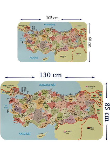 Eğitici ve Öğretici Detaylı Dekoratif Komşulu Türkiye Haritası Duvar Sticker 3846 fiyatları