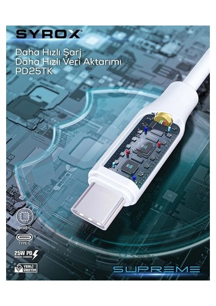 PD25TK Type-C To Type-C Pd 25W Hızlı Data/şarj Kablosu 1mt Beyaz (Her Iki Ucu Da Type-C Dir)