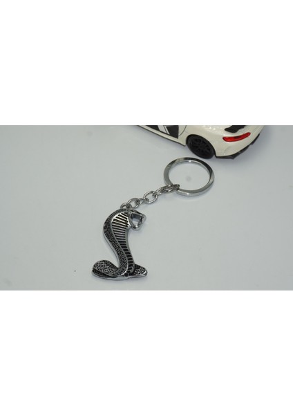 Mustang Shelby Kobra Süper Snake Logo Krom Metal Çift Yön Anahtarlık