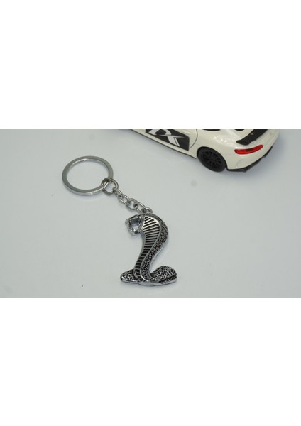Mustang Shelby Kobra Süper Snake Logo Krom Metal Çift Yön Anahtarlık