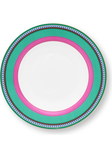 Chique Pembe Yeşil Porselen Çukur Tabak 23,5 cm