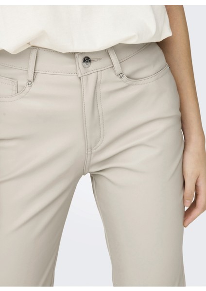 Yüksek Bel Normal Krem Kadın Pantolon Onlemıly Hw St Ank Faux Leather Pnt
