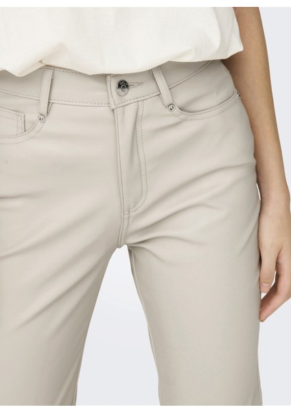 Yüksek Bel Normal Krem Kadın Pantolon Onlemıly Hw St Ank Faux Leather Pnt