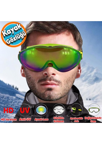 Kayak Gözlüğü Değiştirebilir Camlı Antifog Güneş Kar Koruyucu Gözlük Gökkuşağı Snowboard Glasses Gözlük