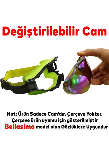 Bellasimo Çerçevesiz Kayak Gözlüğü Camı Lens Değiştirebilir Cam Antifog Güneş Kar Gözlük Camı Gökkuşağı