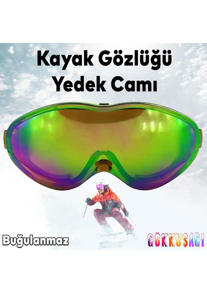 Bellasimo Çerçevesiz Kayak Gözlüğü Camı Lens Değiştirebilir Cam Antifog Güneş Kar Gözlük Camı Gökkuşağı