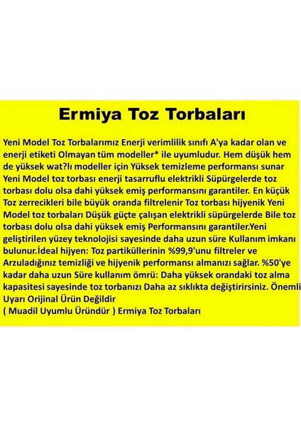 Vestel Yıldız T9000 Elektrikli Süpürge 25 Ad Toz Torbası Kağıt