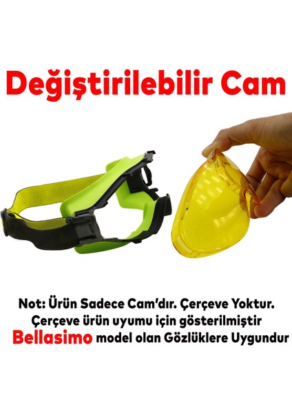 Bellasimo Çerçevesiz Kayak Gözlüğü Camı Lens Değiştirebilir Cam Antifog Güneş Kar Gözlük Camı Sarı