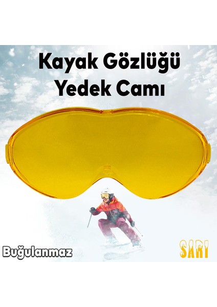 Bellasimo Çerçevesiz Kayak Gözlüğü Camı Lens Değiştirebilir Cam Antifog Güneş Kar Gözlük Camı Sarı