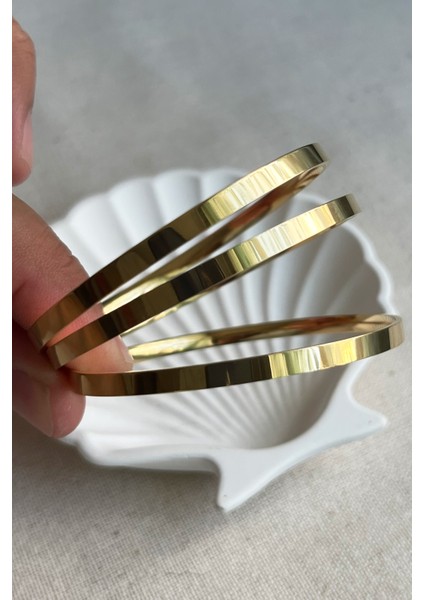 Caprea Çelik Ajda Üçlü Yassı Kadın Bilezik Kararmaz Altın Renkli Üçlü Kadın Bileklik Xblz fiyatları