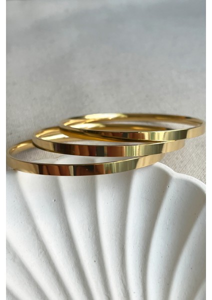 Caprea Çelik Ajda Üçlü Yassı Kadın Bilezik Kararmaz Altın Renkli Üçlü Kadın Bileklik Xblz modelleri