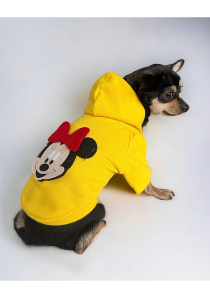 Yellow Mickey Kedi Kapşonlu Sweatshirt, Hoodie Kedi Kazağı, Kedi Kıyafeti