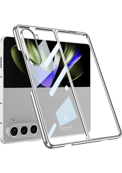 - Samsung Galaxy Z Fold 5 - Kılıf Full Camlı Kıpta Kapak - Gümüş