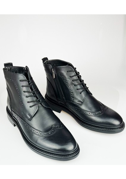 Deri Siyah Fermuarlı Erkek Kışlık Bot