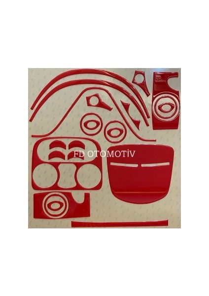 FD Otomotiv Fiat Doblo 2001 - 2011 D1 D2 Torpido, Konsol, Trim, Göğüs Kaplama Seti Kırmızı Renk