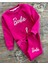 3 Iplik Pembe Alt Siyah Baskılı Kız Çocuk Oversize Sweatsihrt & Eşofman Takım Barbie 1