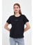 Kadın Bisiklet Yaka Siyah Logo Baskılı Regular Fit Tişört 1