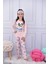 Lolli Boom Kids  Kız Çocuk Papyonlu Tavşan Baskılı Açık Pembe Renk Basic Pijama Takımı Göz Bandı Hediyeli Alt Üst Takım 1