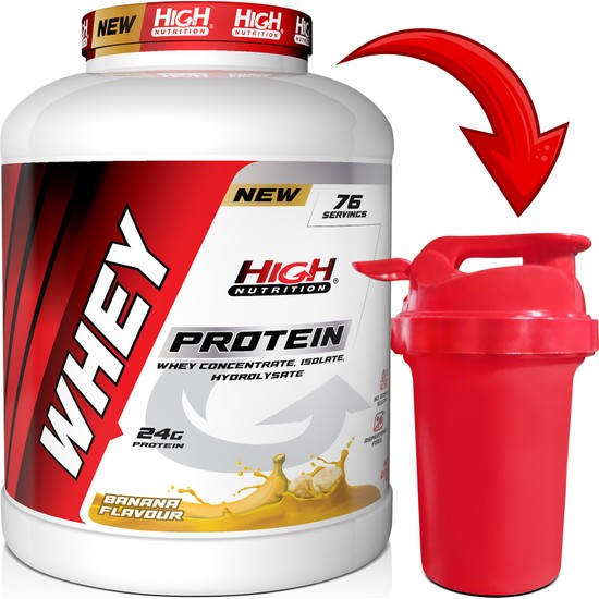 High Nutrition Whey Protein 2280 gr Muz Aromalı Protein Tozu 24 Gram Protein Shaker Hediyeli