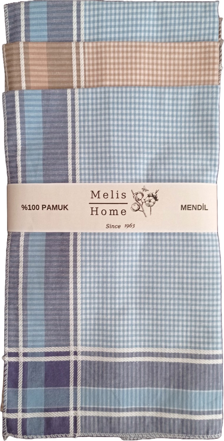 Melis Home Erkek Mendil, 12 Adet 42X42 Cm. Renkli Kareli Pamuk