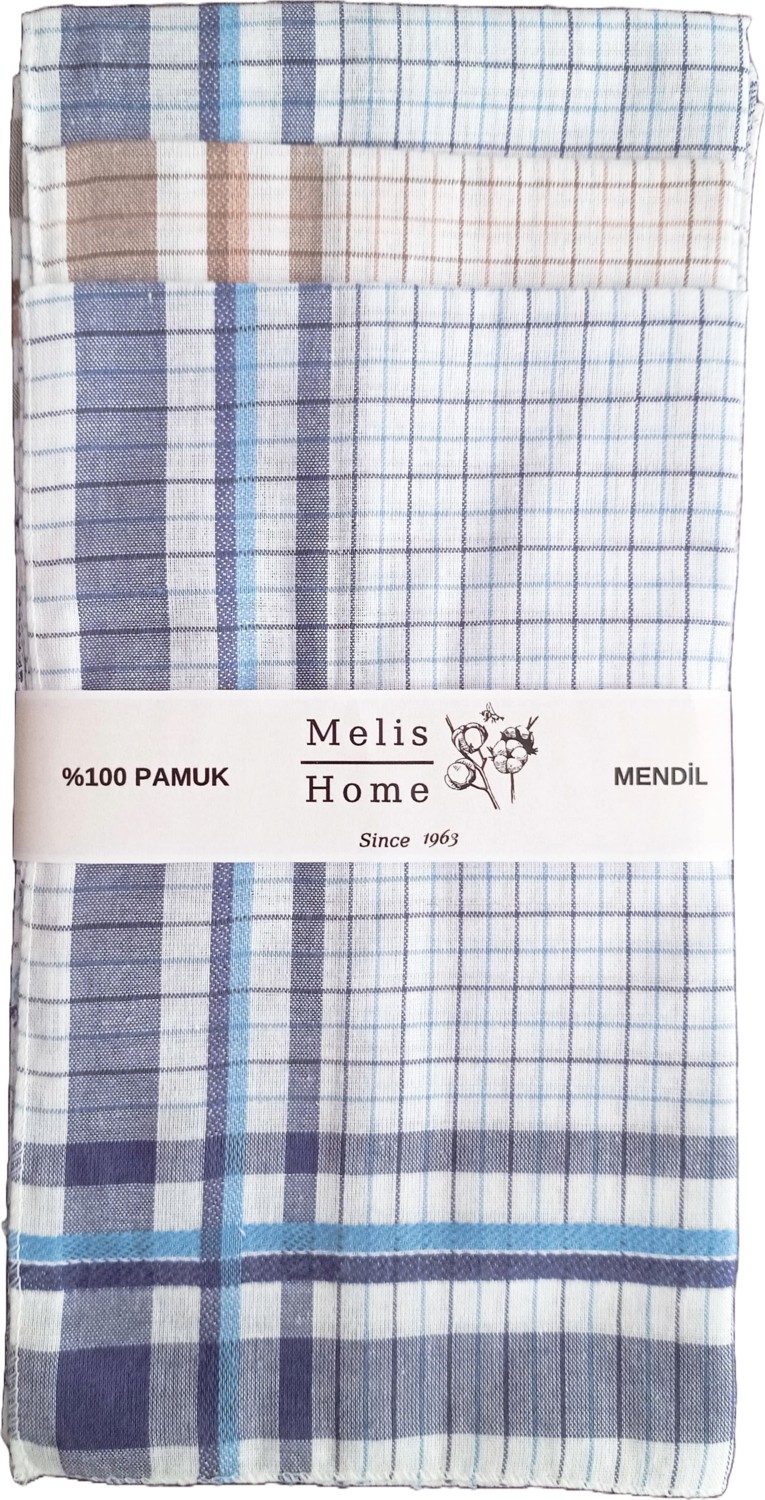 Melis Home 12 Adet 40 x 40 cm Renkli Kareli Pamuk Mendil Kahverengi Gri Lacivert Şık Tasarım