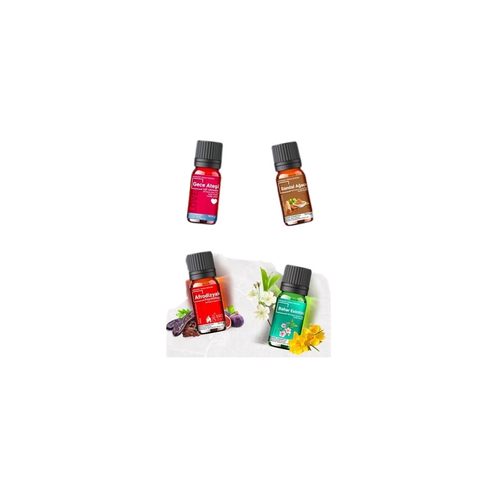 Evove Cosmetics Aşk Serisi Saf Oda Kokusu - Buhurdanlık Yağı 4 Lü Set Esansiyel Uçucu Yağ Buhardanlık 4X10 ml Koku Özü Cam Şişe 4 Adet