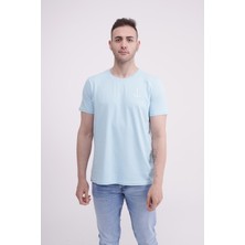 The Socks Company Çapa Nakışlı Bisiklet Yaka Açık Mavi Tshirt