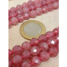 Yaşam Tohumu Çilek Kuvars Taşı Faset Kesim Yarım Dizi 8mm (18Cm Uzunluğundadır)