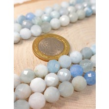 Yaşam Tohumu Akuamarin Taşı Faset Kesim Yarım Dizi 8mm (18Cm Uzunluğundadır)