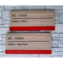Dekokonsept Kırmızı Şeritli Ahşap Wc Yönlendirme Levhası