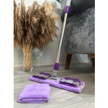 Fine Clean ( 1 Adet Yedek Bezli ) Mor Renk Mandallı Yer Duvar Fayans Mikrofiber Temizlik Mopu