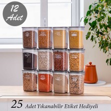 Porsima 431-GR 12 Li Çok Amaçlı Kapaklı Etiketli Gıda Erzak Bakliyat Saklama Kabı Seti 1.30 Lt - Gri