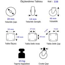 Eym Hts Döner Tablalı Mobilya Tekeri Çap: 28 mm Kod : 338